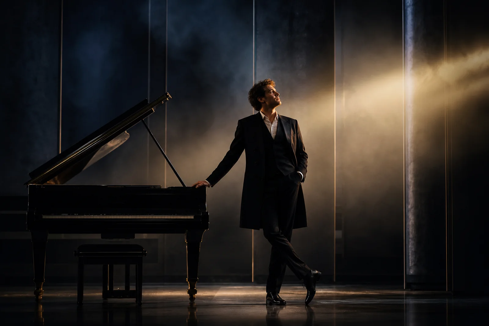 Interprète d’Alfred sur scène auprès d’un piano
